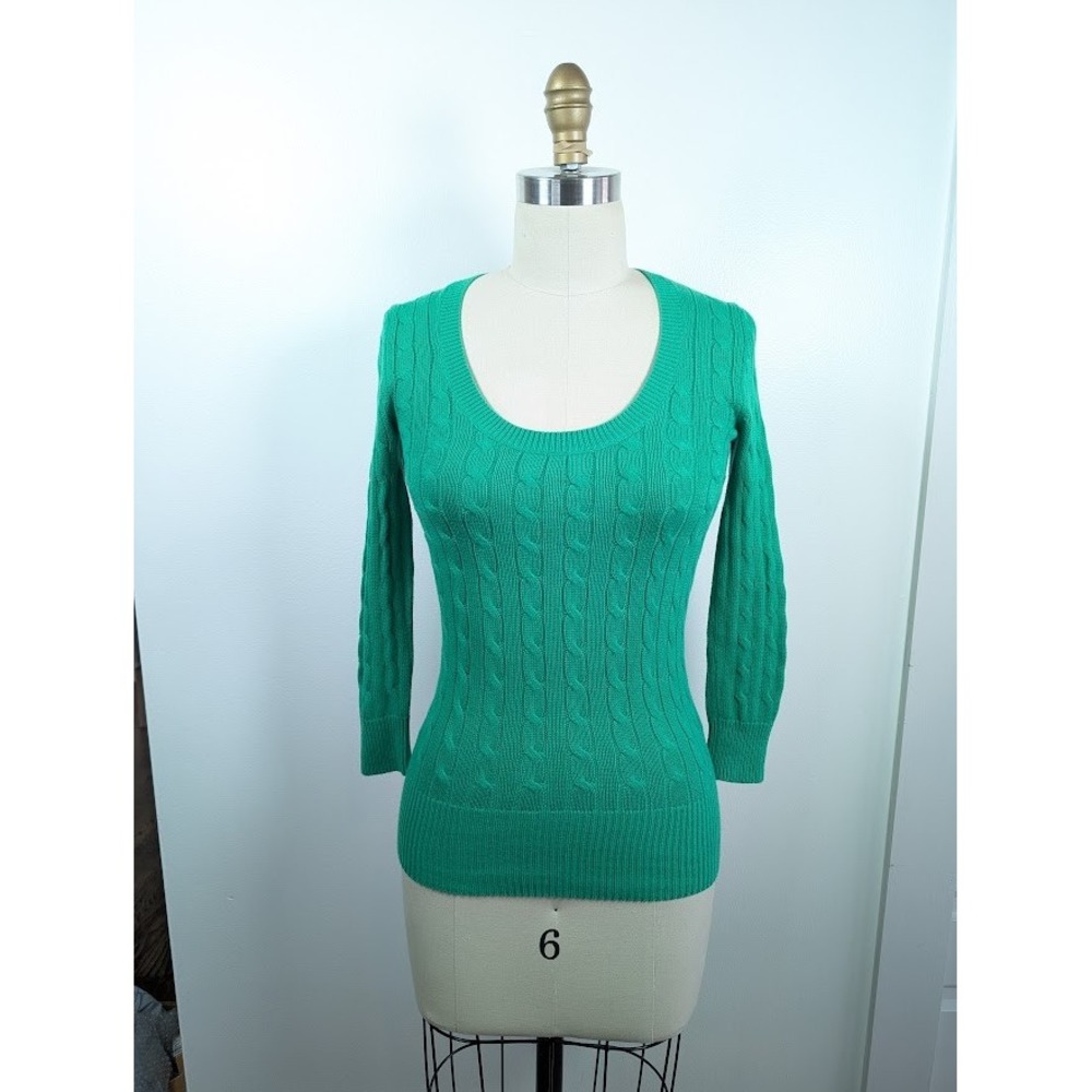 American Eagle Sweater Women's Size XS 3/4 Sleeve Cable Knit Fisherman Preppy‎